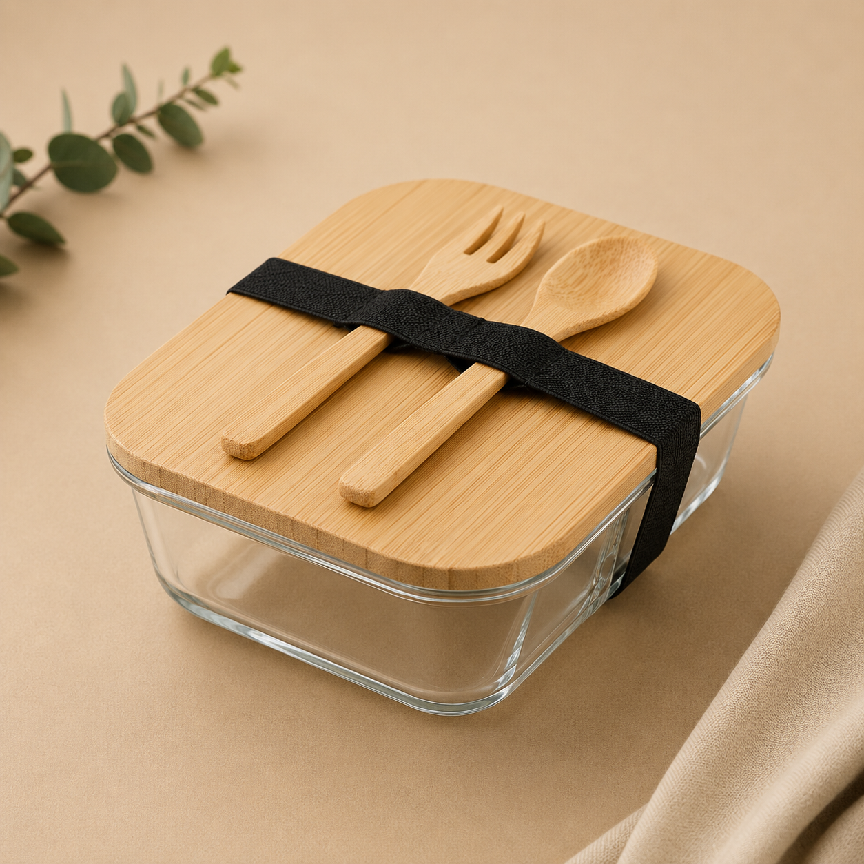 Hans Larsen Glass Lunch Box with Bamboo Cutlery