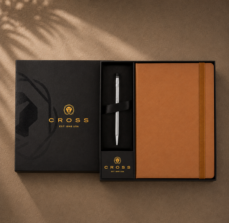 Cross Click - Chrome Ballpoint Pen & A5 Hardcover Notebook Gift Set