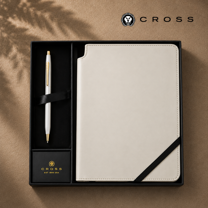 Cross Click - Chrome Ballpoint Pen with Classic White Journal Gift Set