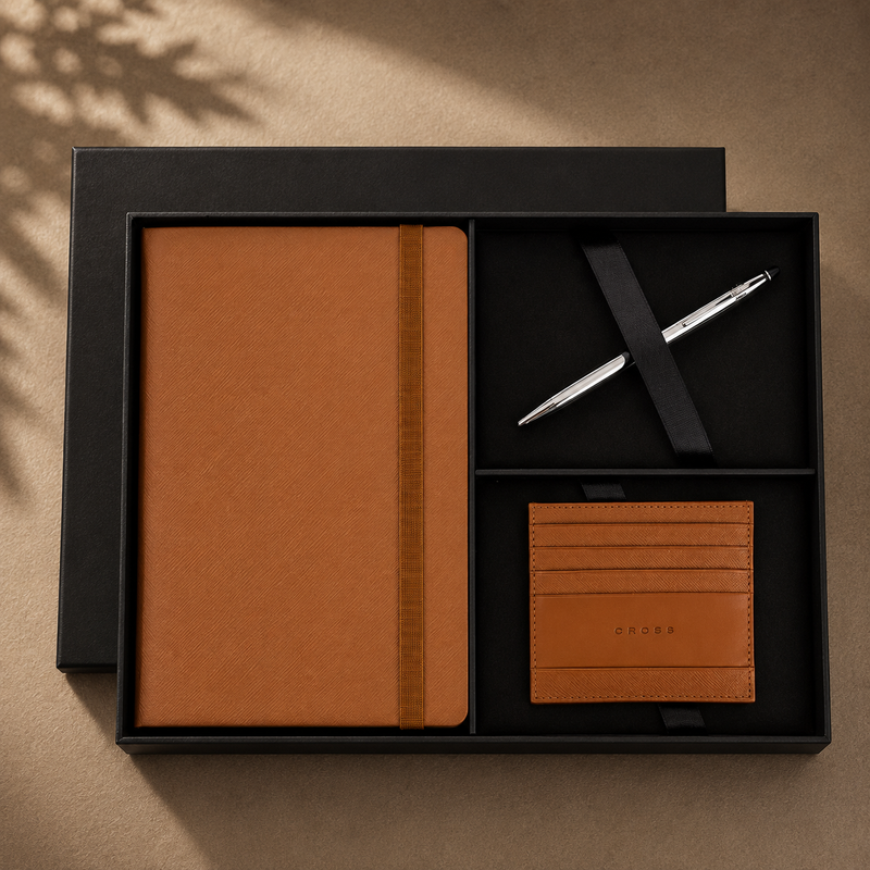 Cross Click Chrome Ballpoint Pen with Notebook and Cardholder Gift Set