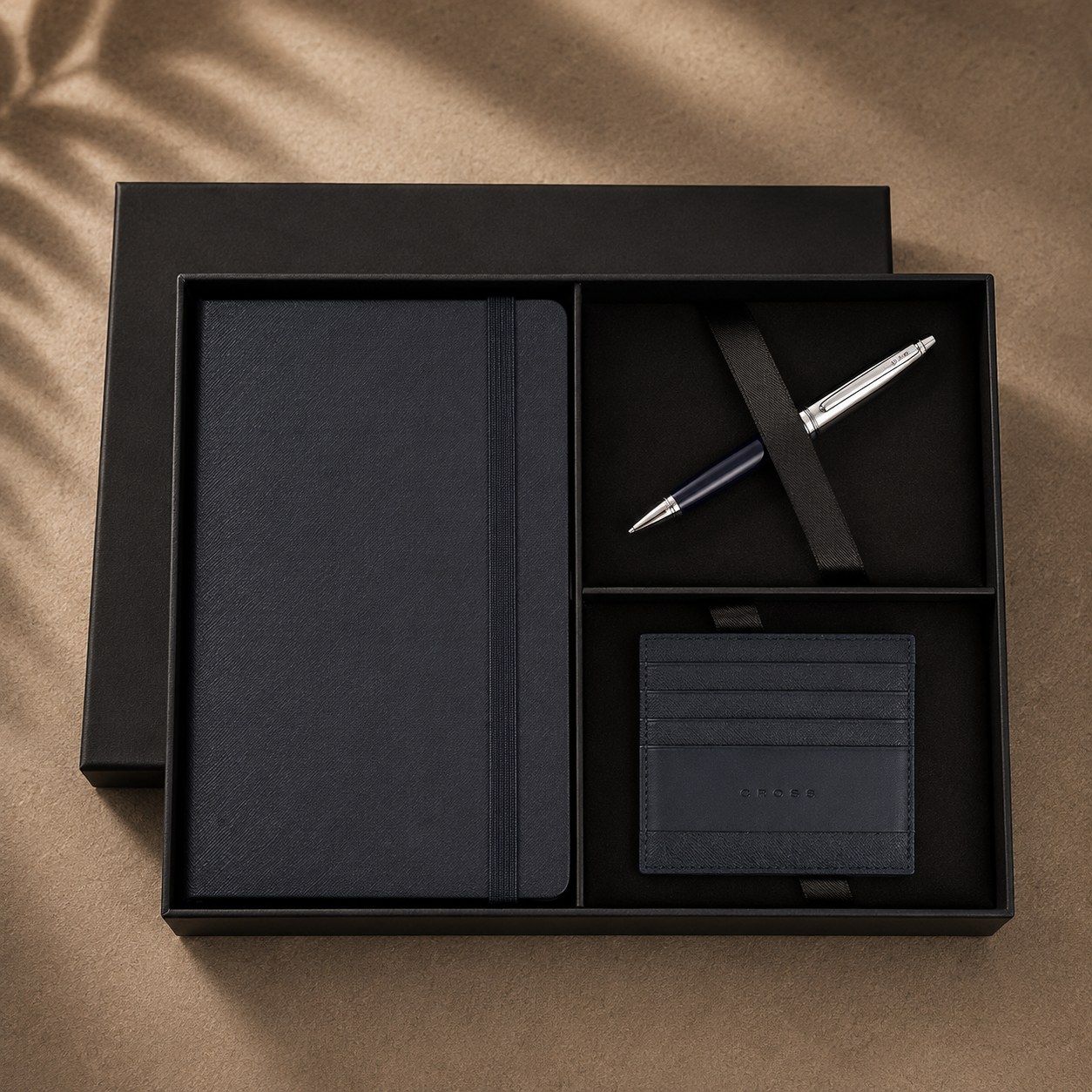 Cross Click Chrome Ballpoint Pen with Notebook and Cardholder Gift Set
