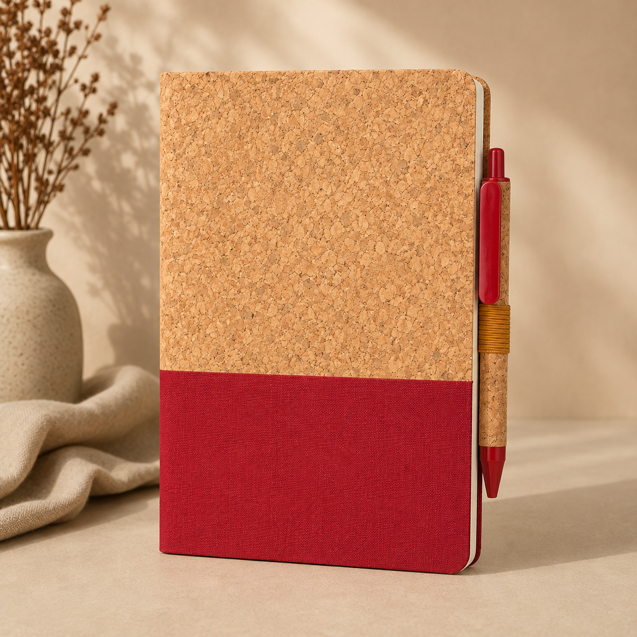 Eco-neutral A5 Cork Fabric Hard Cover Notebook and Pen Set