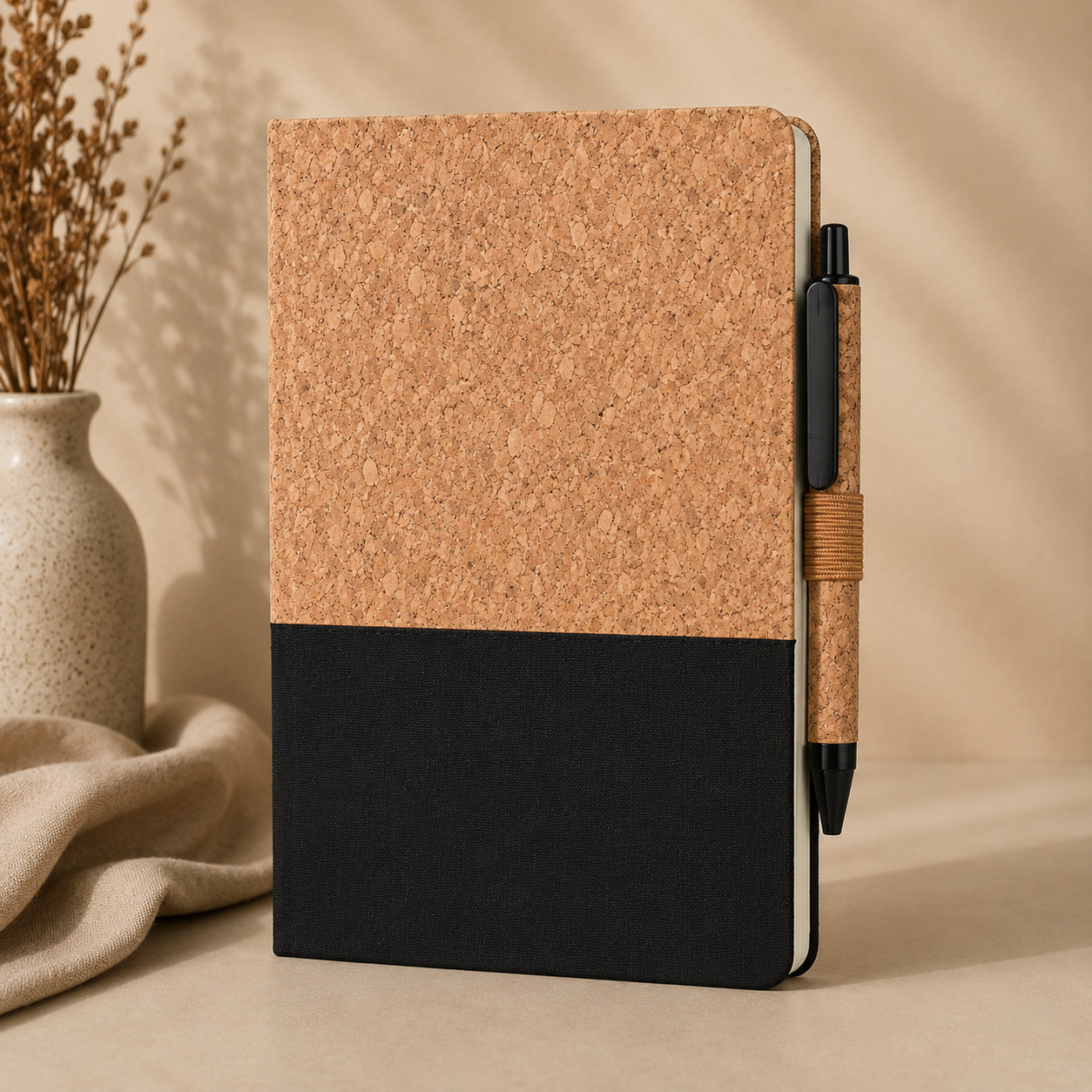 Eco-neutral A5 Cork Fabric Hard Cover Notebook and Pen Set