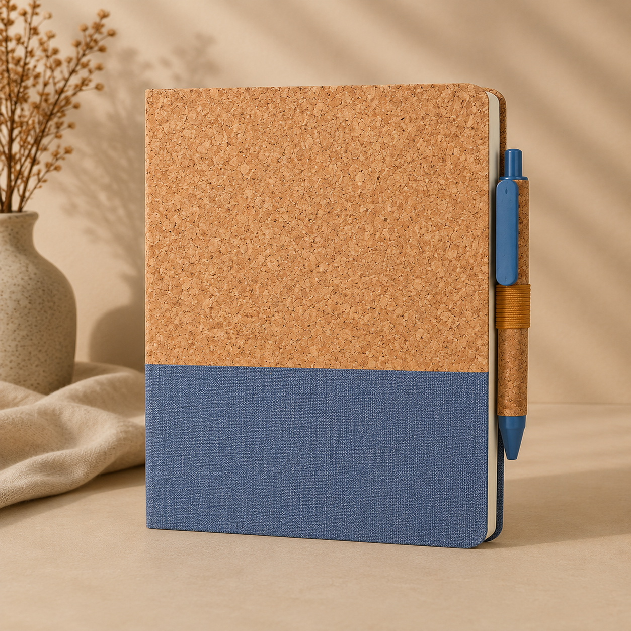 Eco-neutral A5 Cork Fabric Hard Cover Notebook and Pen Set