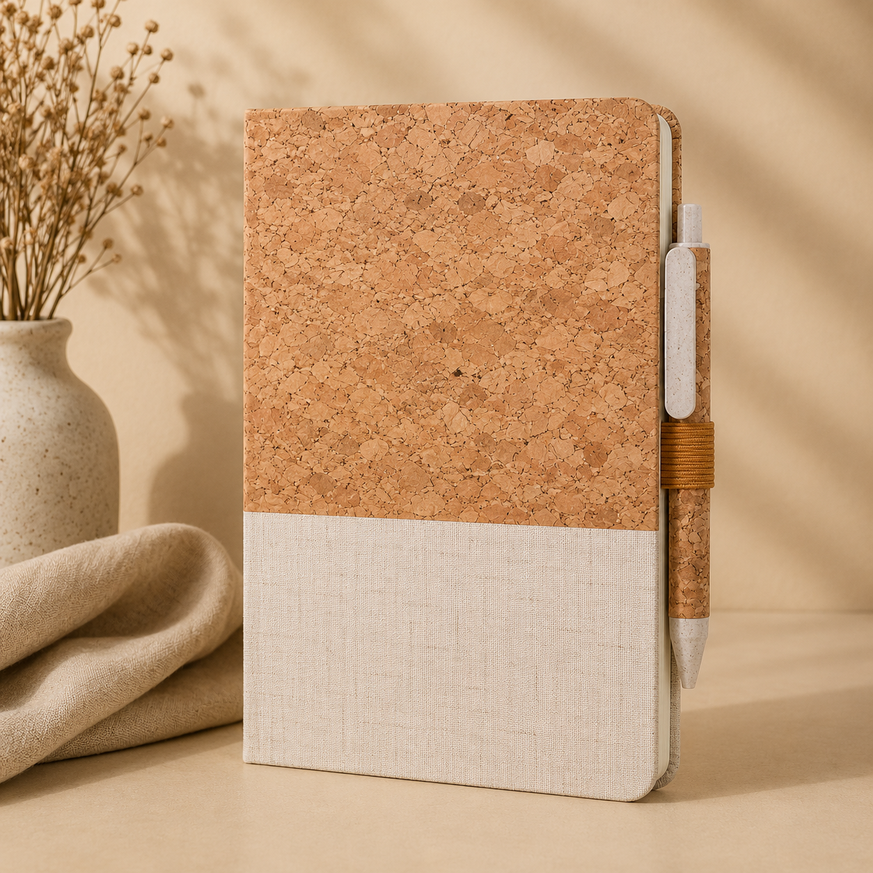 Eco-neutral A5 Cork Fabric Hard Cover Notebook and Pen Set