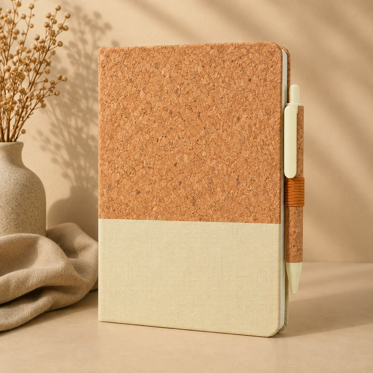 Eco-neutral A5 Cork Fabric Hard Cover Notebook and Pen Set