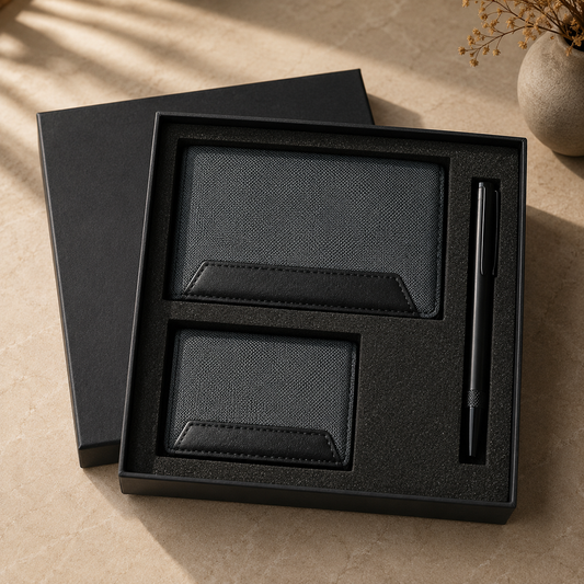 Executive Set of Passport Cover, Name Card Holder and Metal Pen