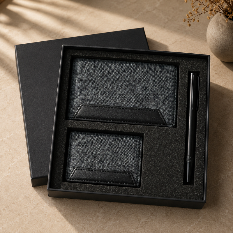 Executive Set of Passport Cover, Name Card Holder and Metal Pen