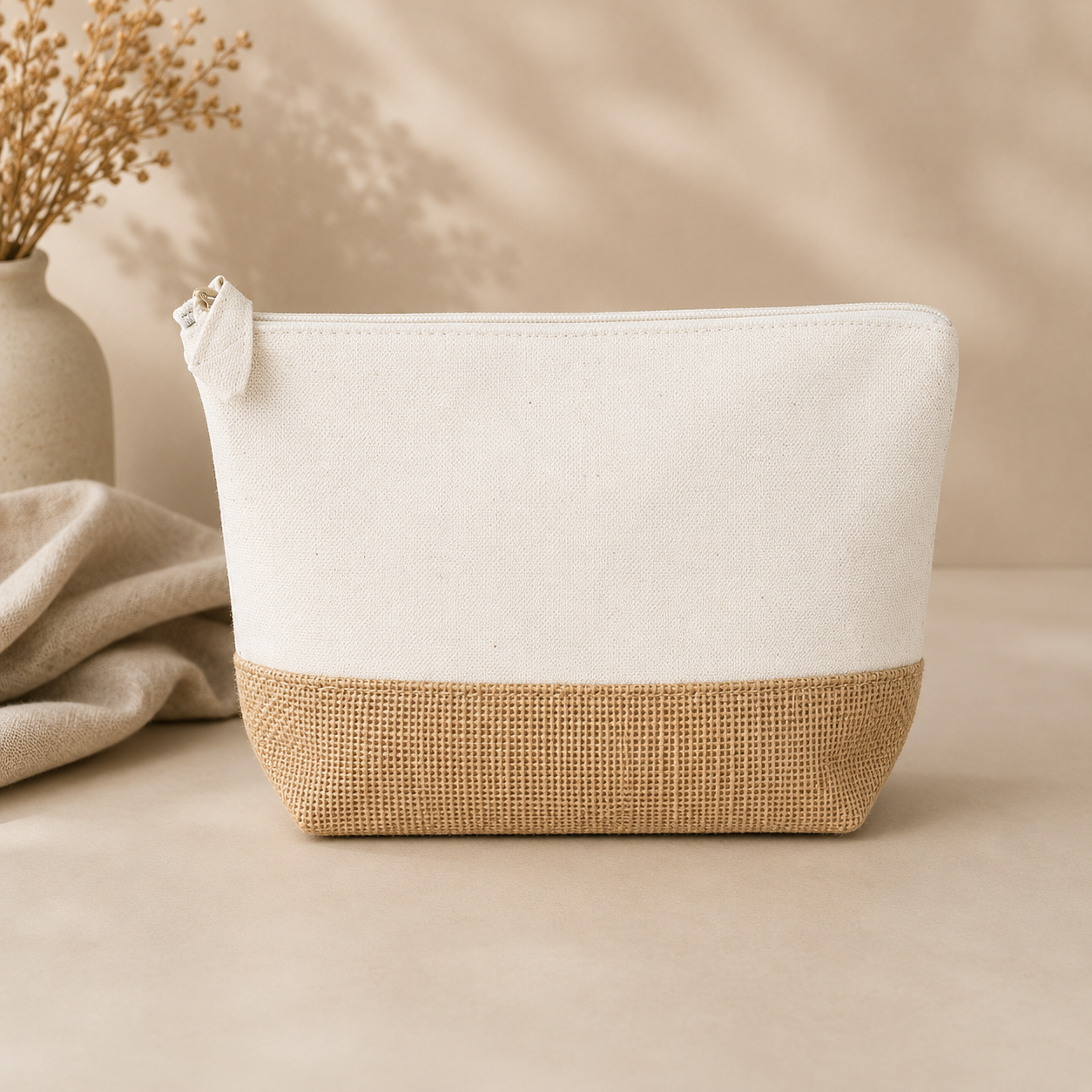 GRS-certified Recycled Cotton-Jute Zipper Pouch