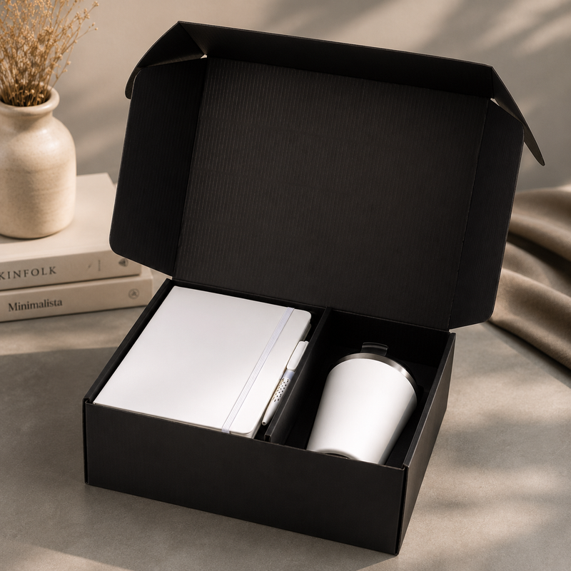 Giftology Set of Double Walled Tumbler, A5 Notebook and Pen
