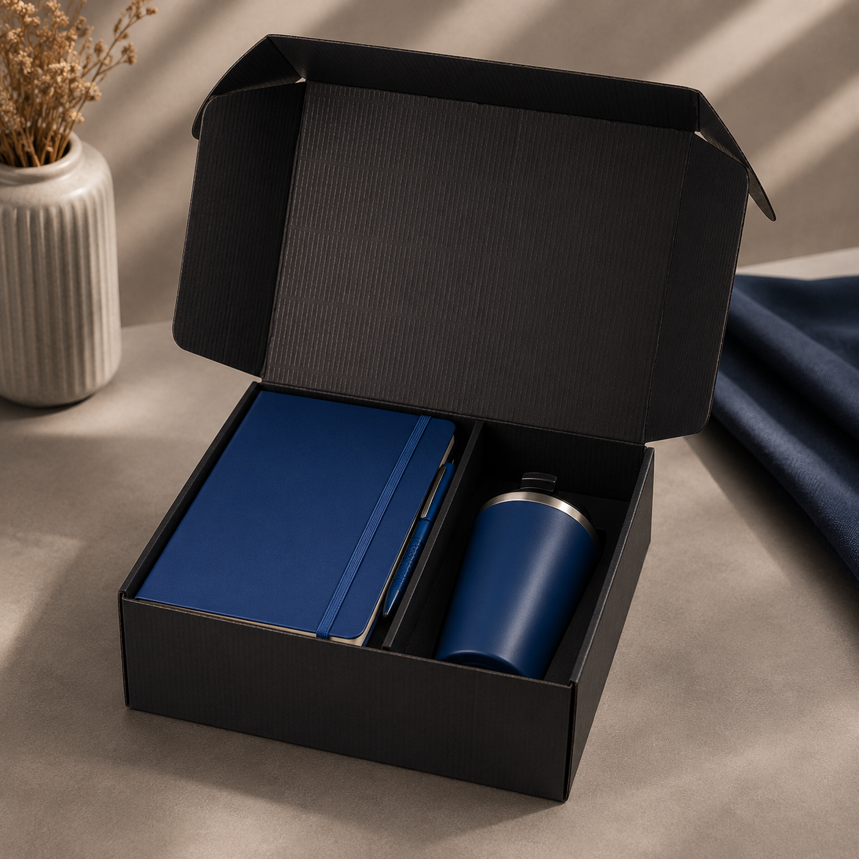 Giftology Set of Double Walled Tumbler, A5 Notebook and Pen