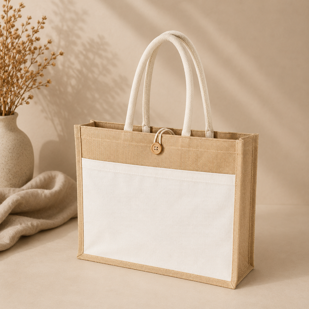 Jute Bag with Canvas Pocket