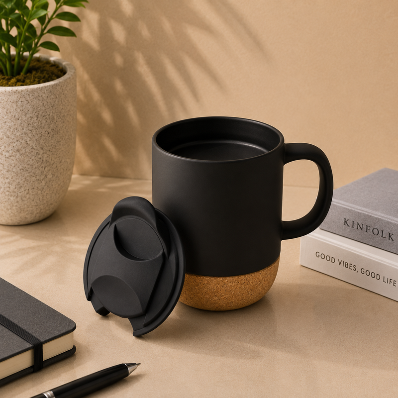 LUCCA Ceramic Mug with Cork Base & Lid – 330ml