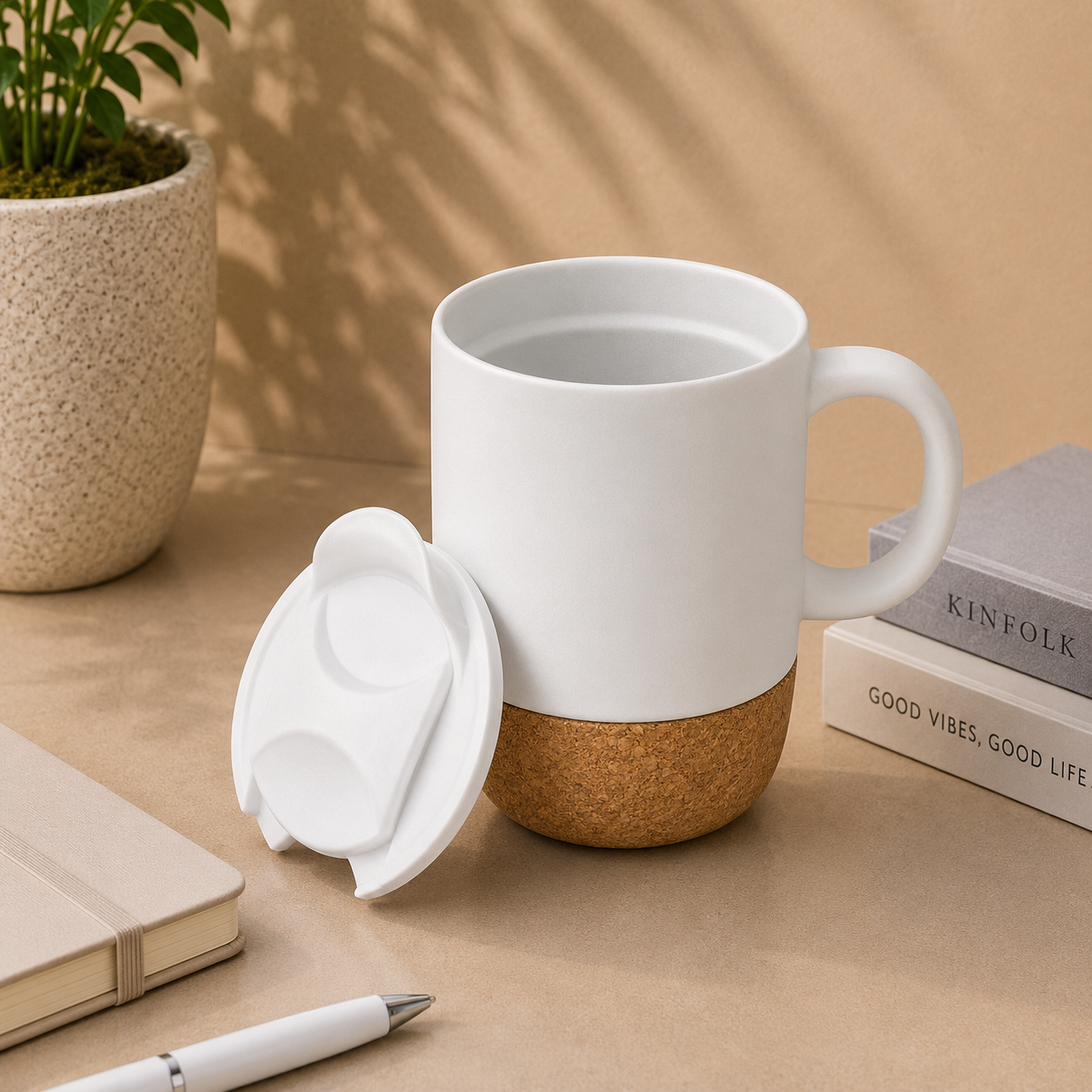 LUCCA Ceramic Mug with Cork Base & Lid – 330ml