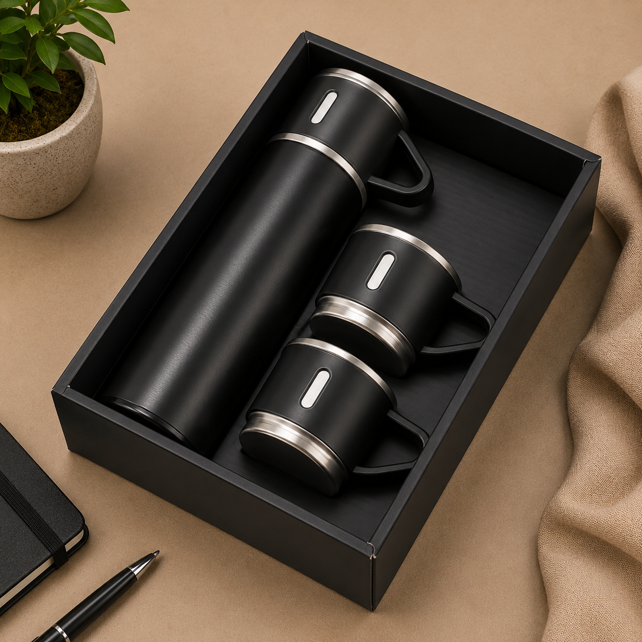 SAFFLE Vacuum Flask & Two Cups Gift Set – 500ml