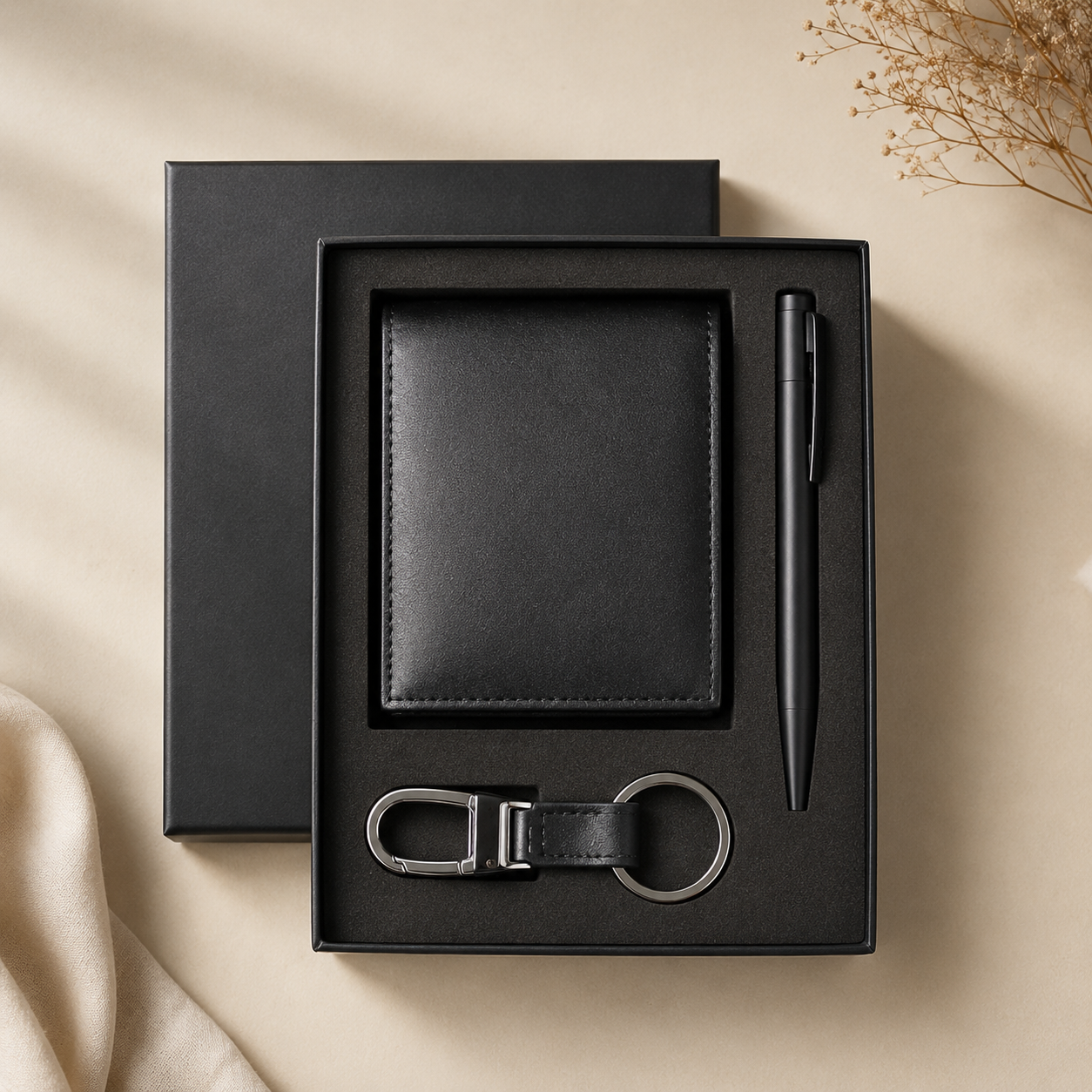 Set of Men's Wallet, Key Chain and Pen