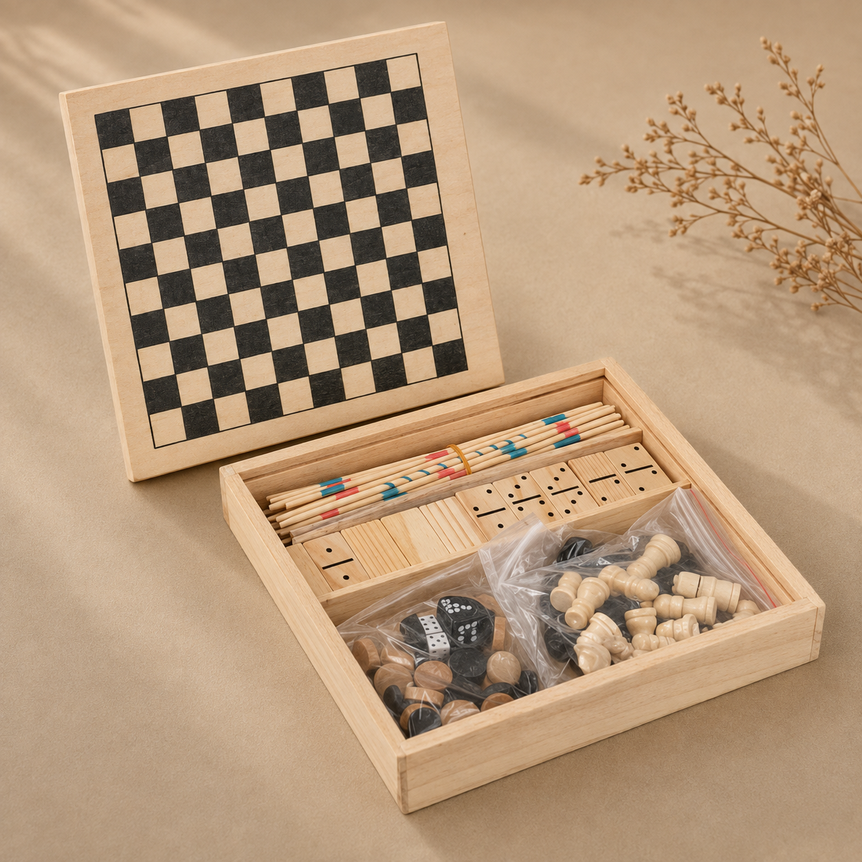 eco-neutral 4-in-1 Wooden Games Box